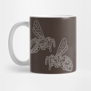 White Line Drawing of Honey Bee Anatomy Illustration Mug